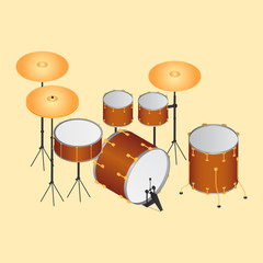 Music Drum set on yellow background.