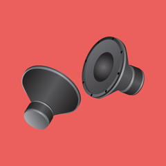 Isometric woofers element on red background.
