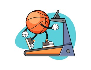 Basketball walking on treadmill cartoon. Mascot Character vector.