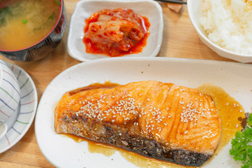 Salmon Teriyaki Set, Grilled Salmon with Teriyaki Sauce Set
