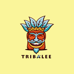 Happy Tribal Chief Head illustration Logo Mascot design