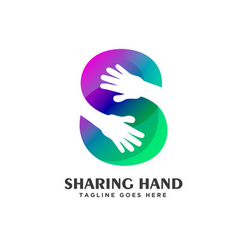Sharing Hand Logo, Charity Symbol , Letter S Logo with two hands inside