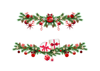 Set of Christmas festive decorative garlands.