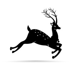 Jumping reindeer character in black and white color.