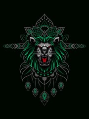 Lion head vector illustration with mandala as the background ornament, suitable for apparel merchandise, t-shirt or outerwear.