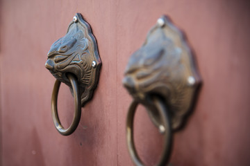 Old Chinese door in selective focus.