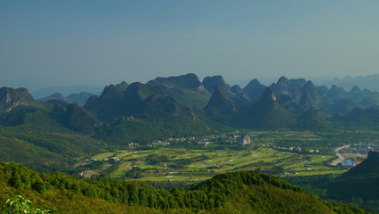 The veiw of earth surface relief of karst topography in Guilin from Yaou mountain