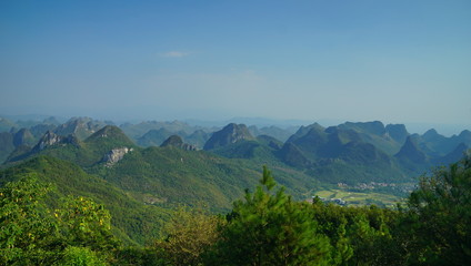Naklejka na ściany i meble The veiw of earth surface relief of karst topography in Guilin from Yaou mountain