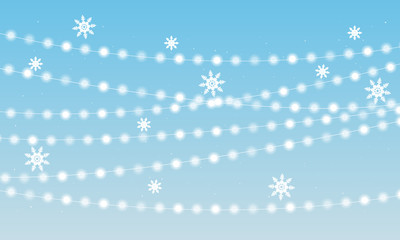 Falling snowflakes and luminous garlands, vector art illustration.