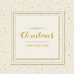 Minimalist Christmas card with greetings and decorations. Vector