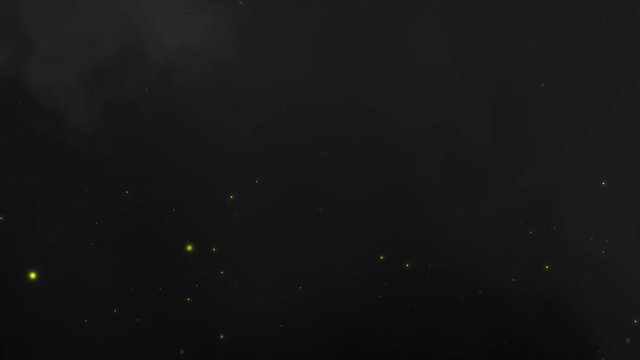 Dust particles with fog and fireflies on black background 3D visual effects animation. Use "blend mode" set to "screen" to apply the effect upon any video you like.