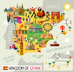 Spain Travel Icons. Spain Travel Map. Vector.