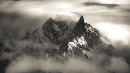 Mountain peaks in the clouds