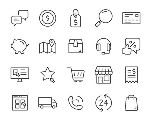 set of shopping online icons, customer service, ecommerce, store