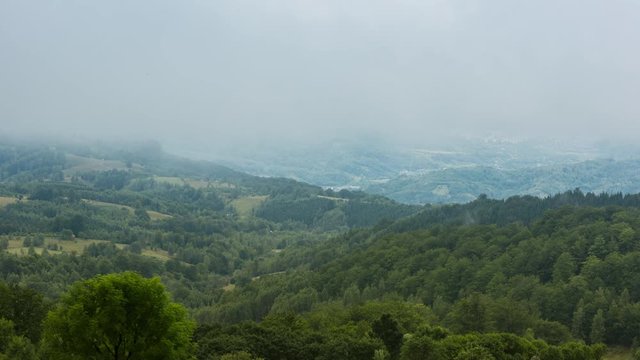 Dramatic view of gloomy hills in Carpathian Mountains - Romania, Europe.
Time lapse shot. No birds, flicker free.
