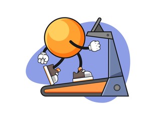 Ping pong ball walking on treadmill cartoon. Mascot Character vector.