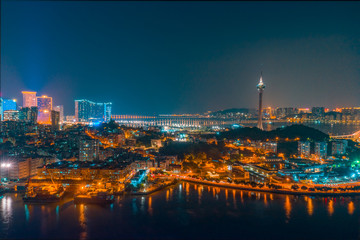 Aerial photography of the night scene in Macao, China