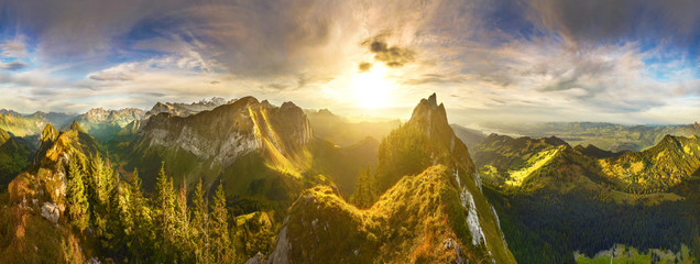 Panoramic view of Swiss Alps at sunset - 298439191