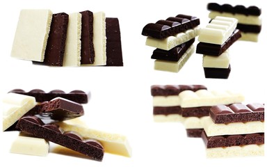 Chocolate is white and black. Porous chocolate. Dessert. Cocoa.