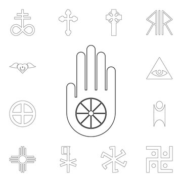 religion symbol, jainism outline icon. element of religion symbol illustration. signs and symbols icon can be used for web, logo, mobile app, ui, ux