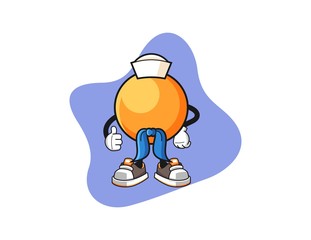 Naklejka premium Ping pong ball sailor man cartoon. Mascot Character vector.