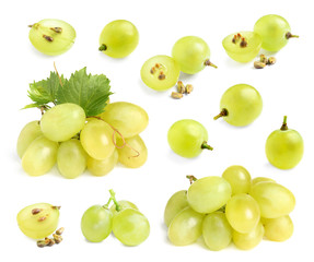 Set of fresh ripe grapes on white background