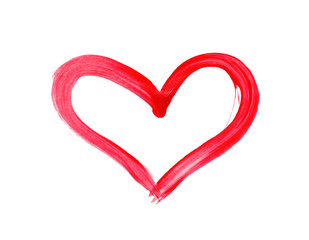 Red heart drawn on white paper, top view