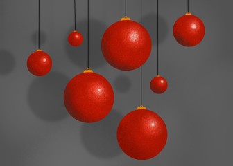 red christmas tree balls on white background