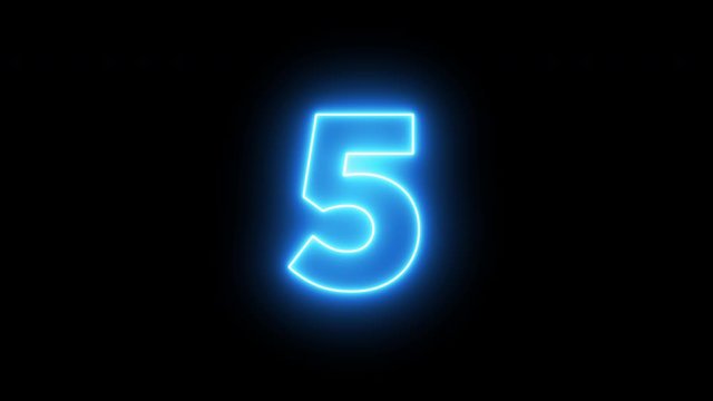 Neon bright glowing countdown timer from 10 to 0 seconds
