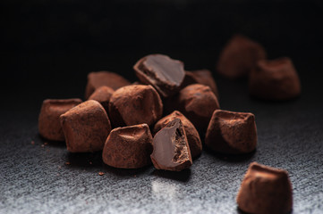 truffle candy on a dark background
