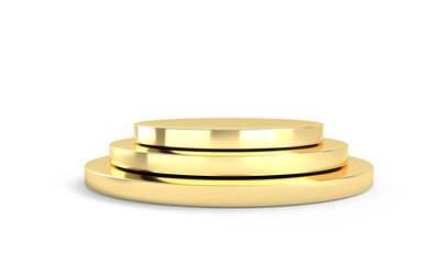 3D gold prize podium isolated on white background