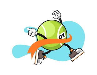 Tennis ball reach the finish line cartoon. Mascot Character vector.