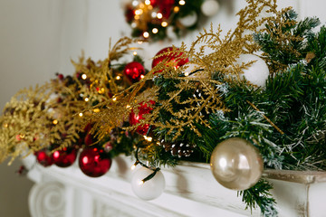 Fireplace with christmas decoration