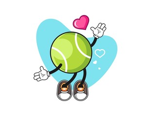 Tennis ball fall in love cartoon. Mascot Character vector.