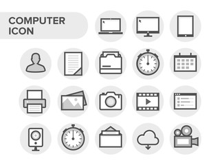 Simple minimalist computer icon set. Computer device technology notification icon. Professional technology sign graphic element in rounded background.