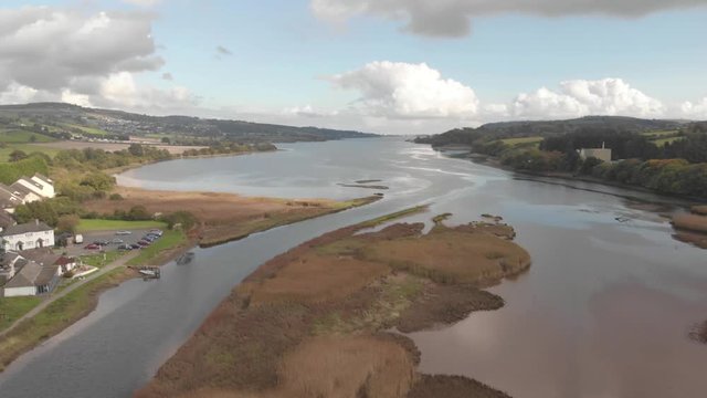 Aerial drone footage of River Teign estuary, Newton Abbot, Devon UK