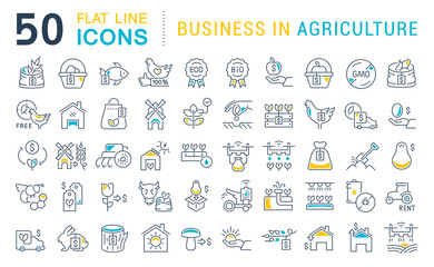 Set Vector Line Icons of Business in Agriculture