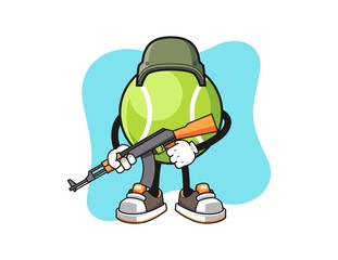 Tennis ball soldier cartoon. Mascot Character vector.