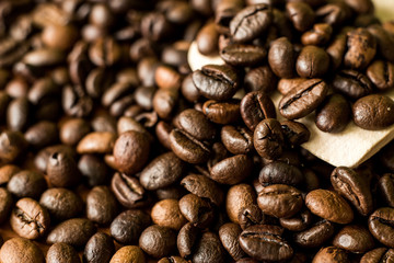 aroma coffee beans on wooden background