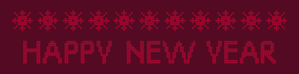 Red knitted Christmas banner. Vector illustration for web design or print.