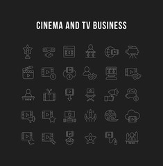 Collection Linear Icons of Cinema and TV Business
