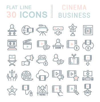 Collection Linear Icons of Cinema Business