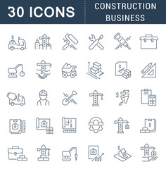 Set Vector Line Icons of Construction Business