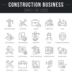 Set Vector Line Icons of Construction Business