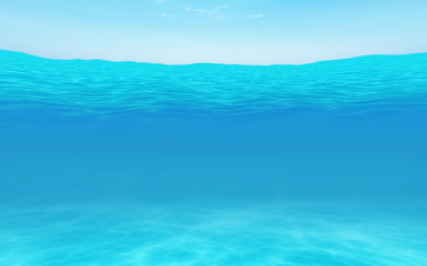 blue sky and blue ocean surface seen from underwater. 3D illustration - Illustration