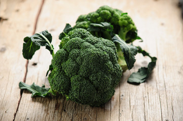 broccoli cabbage on a wooden rustic table