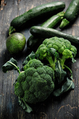 broccoli cabbage on a wooden rustic table