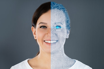 Woman Half Robot Face