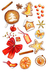 Cozy red and gold vertical flatlay christmas composition