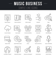 Set Vector Line Icons of Music Business